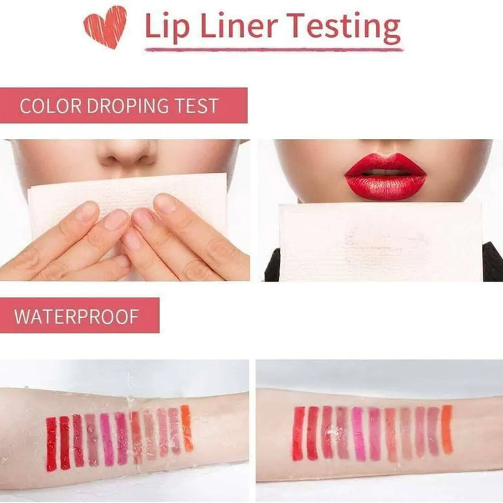 12Pcs Women Waterproof Lipstick Long Lasting Matte Lip Liner Pencil Lip Pen Set